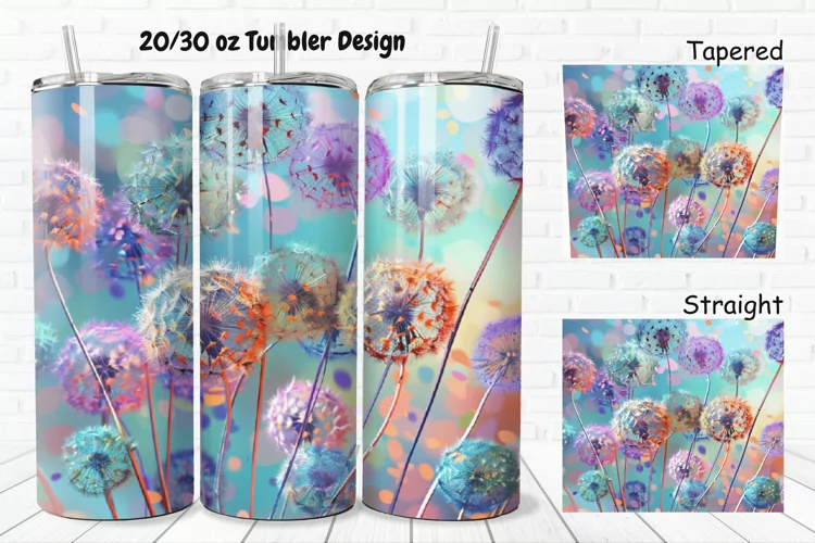 3D Colorful Dandelions Flowers 20/30oz Skinny Tumbler