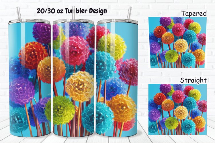 3D Colorful Dandelions Flowers 20/30oz Skinny Tumbler example image 1