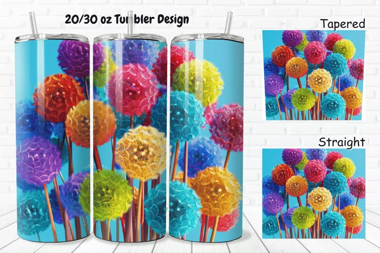 3D Colorful Dandelions Flowers 20/30oz Skinny Tumbler