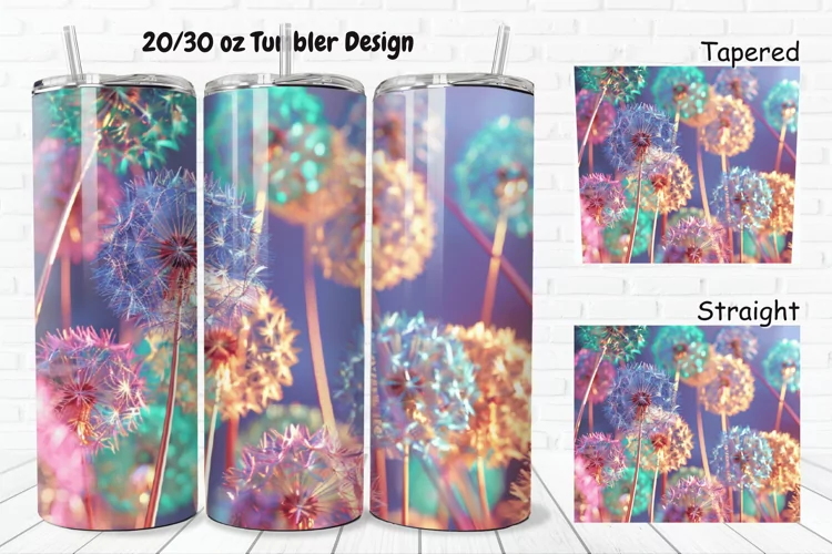 3D Colorful Dandelions Flowers 20/30oz Skinny Tumbler