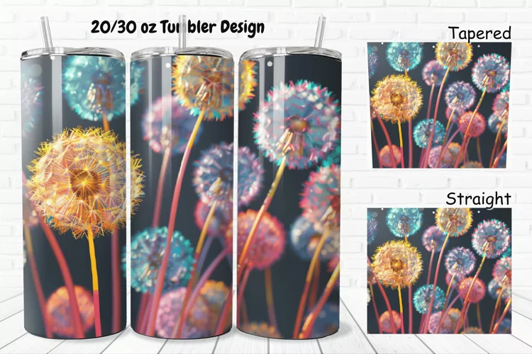 3D Colorful Dandelions Flowers 20/30oz Skinny Tumbler