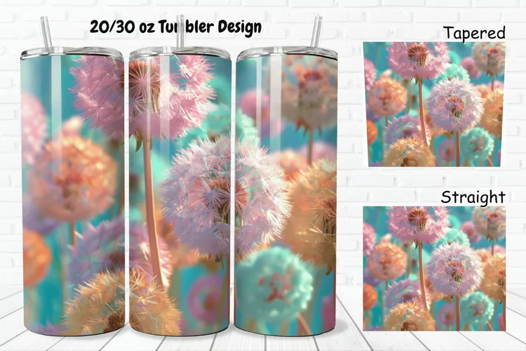 3D Colorful Dandelions Flowers 20/30oz Skinny Tumbler
