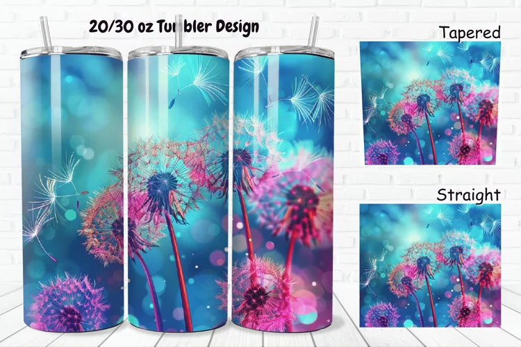 3D Colorful Dandelions Flowers 20/30oz Skinny Tumbler