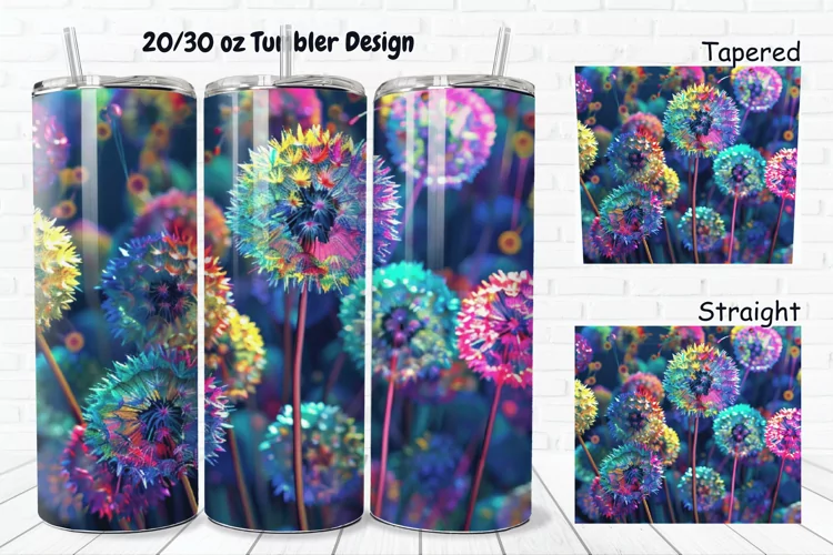 3D Colorful Dandelions Flowers 20/30oz Skinny Tumbler