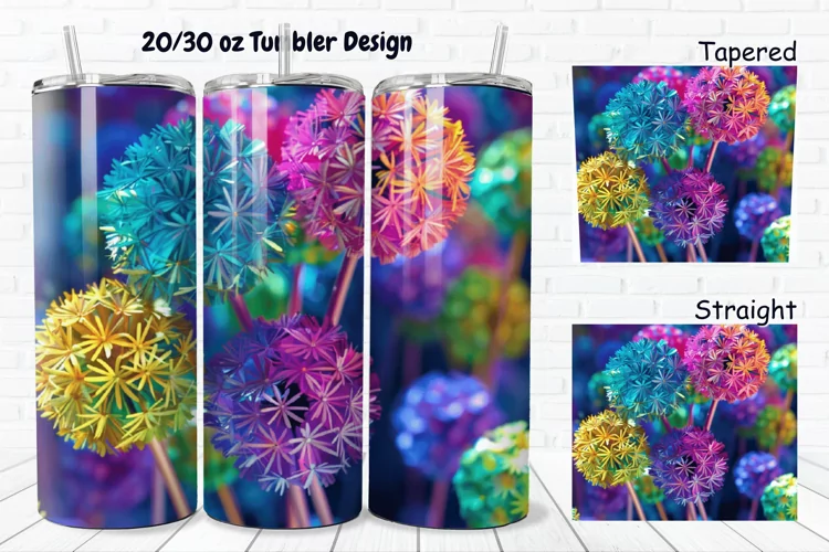 3D Colorful Dandelions Flowers 20/30oz Skinny Tumbler