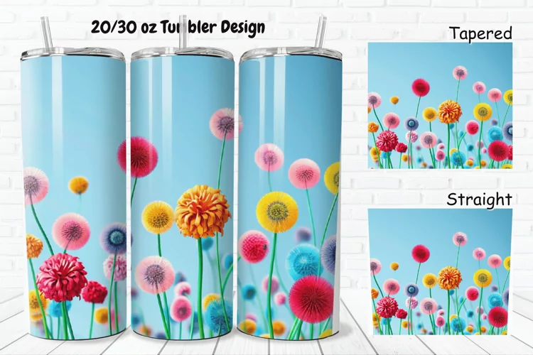 3D Colorful Dandelions Flowers 20/30oz Skinny Tumbler