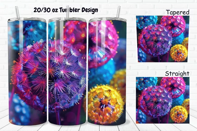 3D Colorful Dandelions Flowers 20/30oz Skinny Tumbler