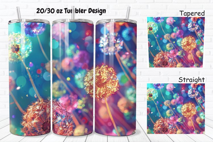 3D Colorful Dandelions Flowers 20/30oz Skinny Tumbler example image 1