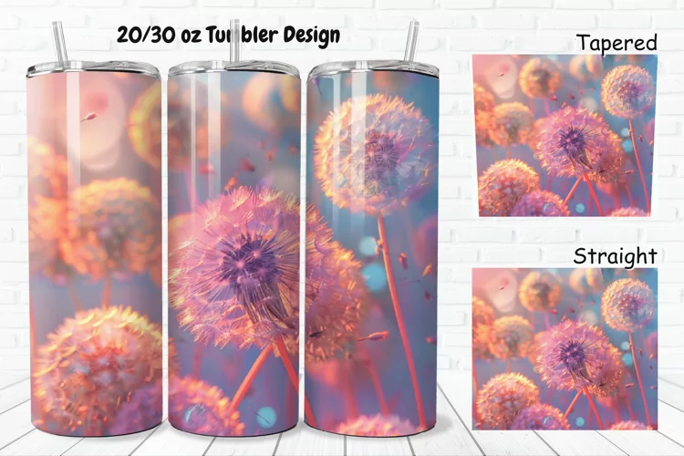 3D Colorful Dandelions Flowers 20/30oz Skinny Tumbler