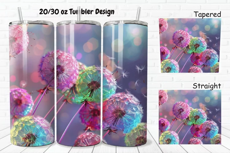 3D Colorful Dandelions Flowers 20/30oz Skinny Tumbler