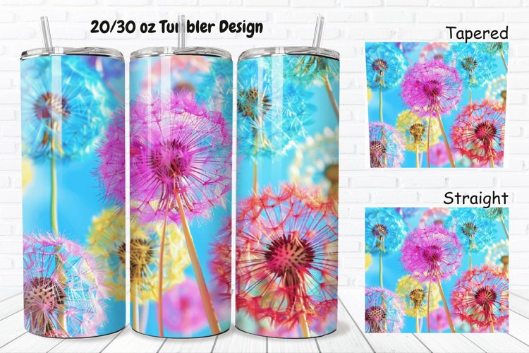 3D Colorful Dandelions Flowers 20/30oz Skinny Tumbler example image 1