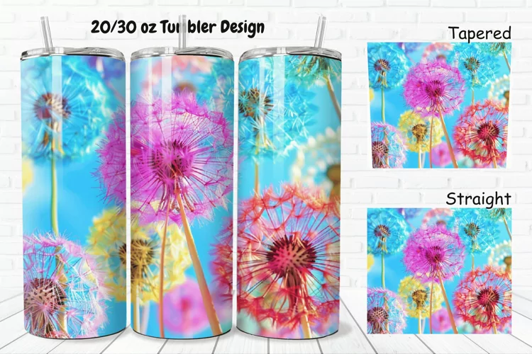 3D Colorful Dandelions Flowers 20/30oz Skinny Tumbler