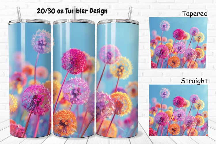 3D Colorful Dandelions Flowers 20/30oz Skinny Tumbler example image 1