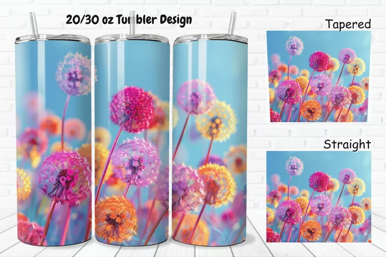 3D Colorful Dandelions Flowers 20/30oz Skinny Tumbler