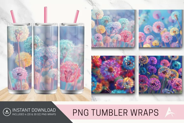 3D Colorful Dandelions Flowers Tumbler Wrap