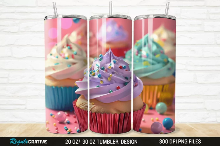 3D Colorful Delicious Cupcakes 20/30oz Skinny Tumbler