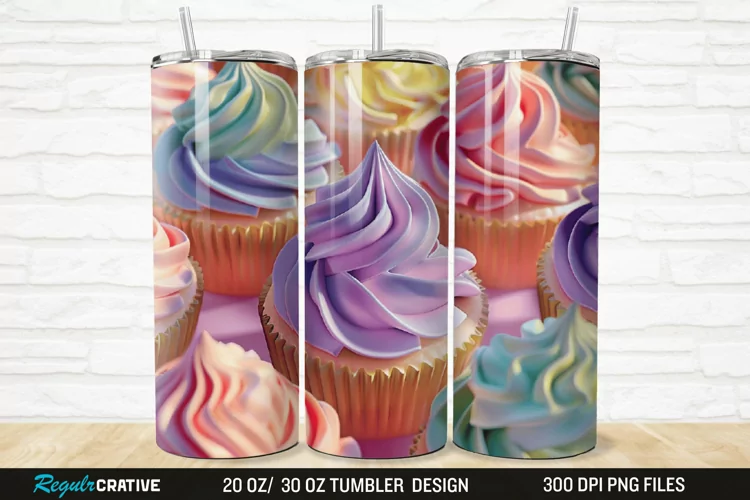 3D Colorful Delicious Cupcakes 20/30oz Skinny Tumbler