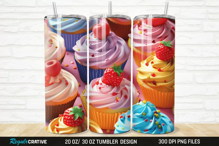 3D Colorful Delicious Cupcakes 20/30oz Skinny Tumbler
