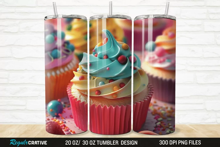 3D Colorful Delicious Cupcakes 20/30oz Skinny Tumbler