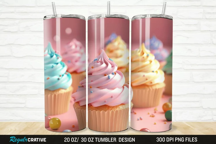 3D Colorful Delicious Cupcakes 20/30oz Skinny Tumbler