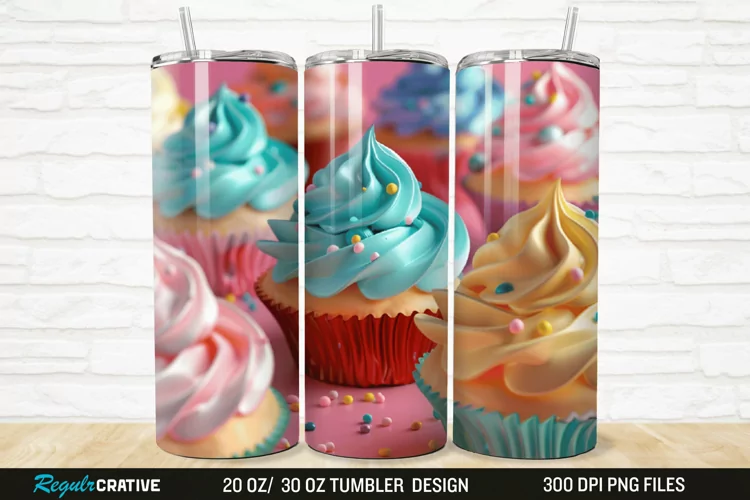 3D Colorful Delicious Cupcakes 20/30oz Skinny Tumbler
