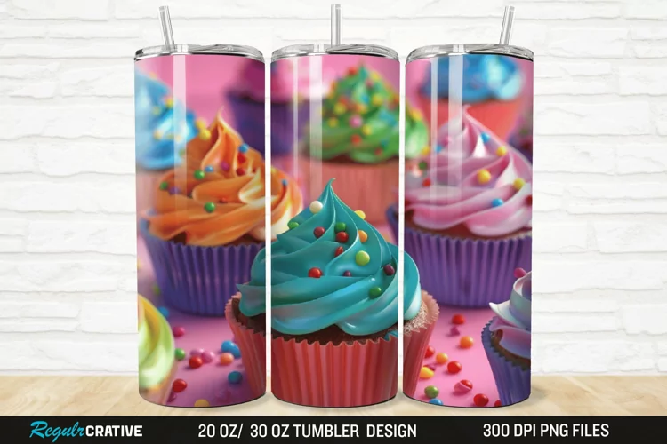 3D Colorful Delicious Cupcakes 20/30oz Skinny Tumbler