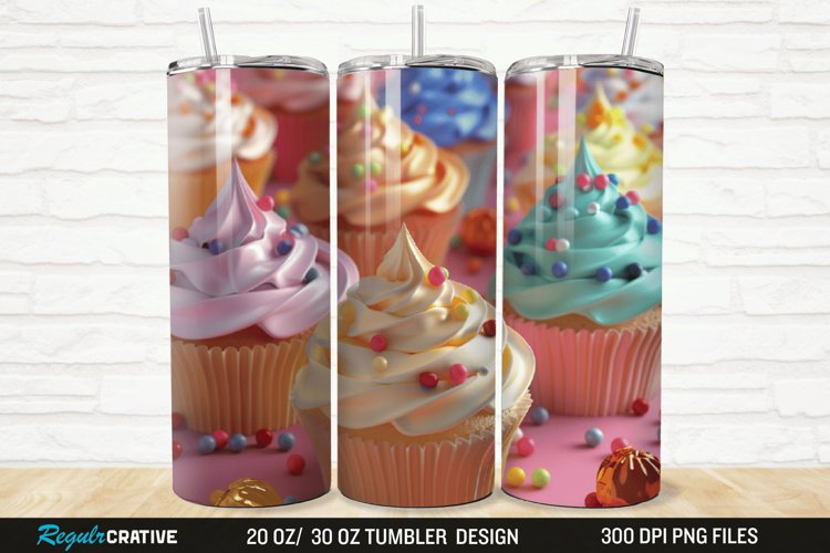 3D Colorful Delicious Cupcakes 20/30oz Skinny Tumbler