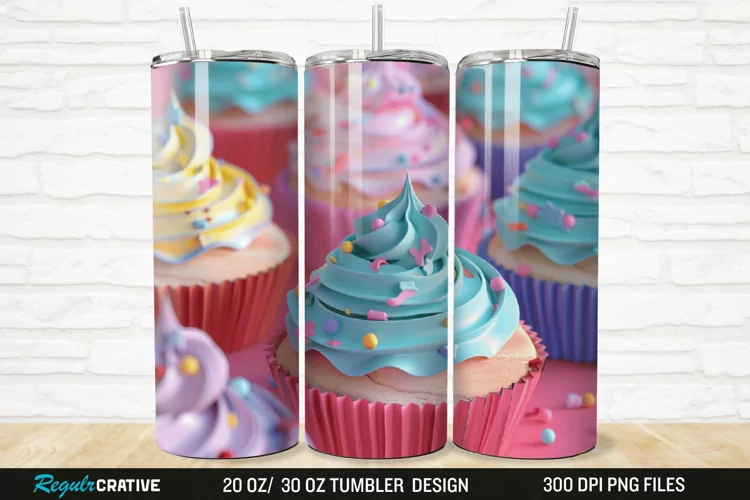 3D Colorful Delicious Cupcakes 20/30oz Skinny Tumbler