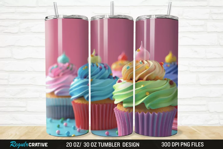 3D Colorful Delicious Cupcakes 20/30oz Skinny Tumbler