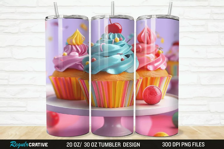 3D Colorful Delicious Cupcakes 20/30oz Skinny Tumbler