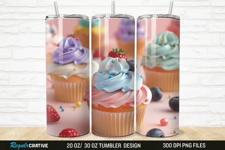 3D Colorful Delicious Cupcakes 20/30oz Skinny Tumbler