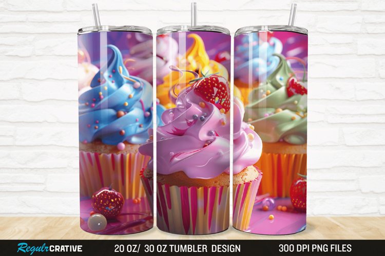 3D Colorful Delicious Cupcakes 20/30oz Skinny Tumbler
