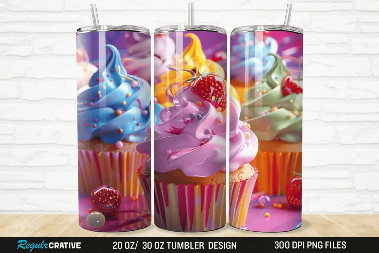 3D Colorful Delicious Cupcakes 20/30oz Skinny Tumbler