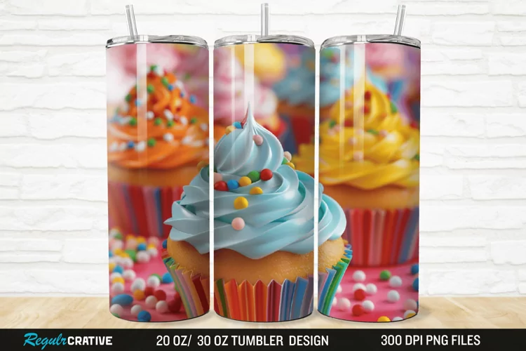 3D Colorful Delicious Cupcakes 20/30oz Skinny Tumbler