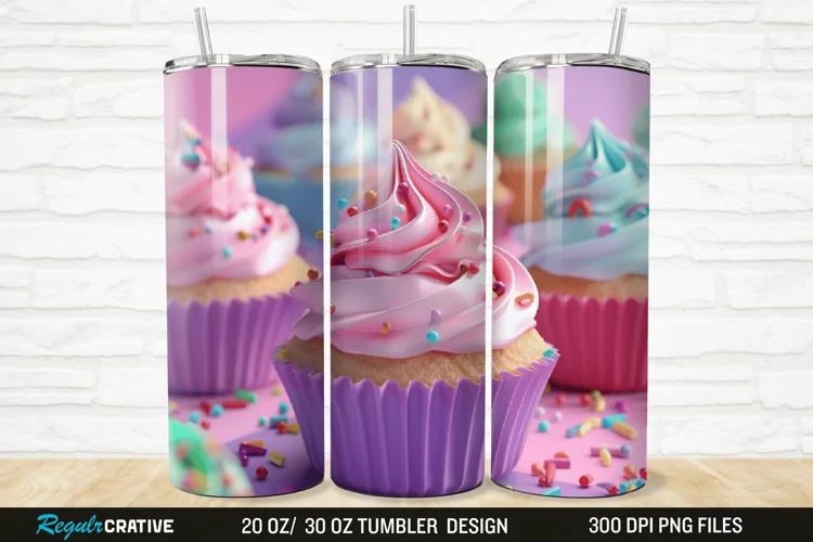 3D Colorful Delicious Cupcakes 20/30oz Skinny Tumbler