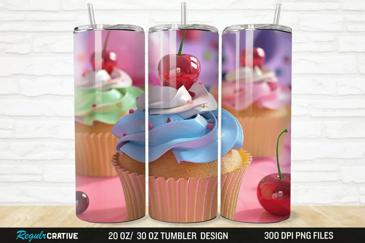 3D Colorful Delicious Cupcakes 20/30oz Skinny Tumbler