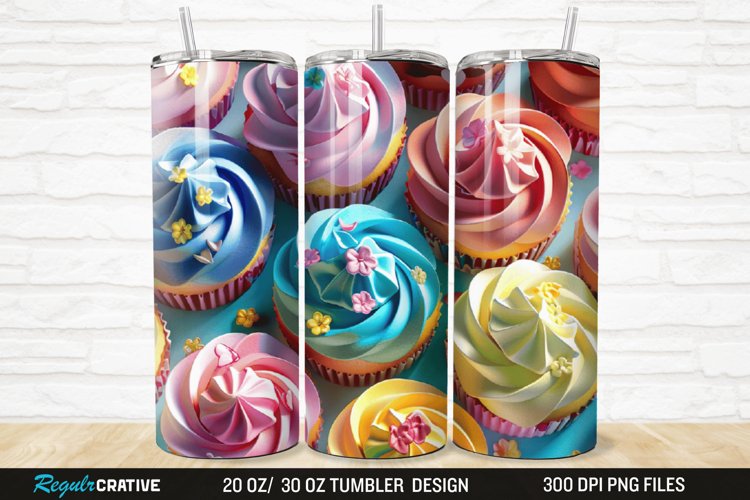 3D Colorful Delicious Cupcakes 20/30oz Skinny Tumbler