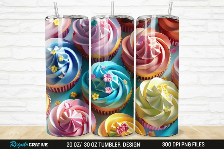 3D Colorful Delicious Cupcakes 20/30oz Skinny Tumbler