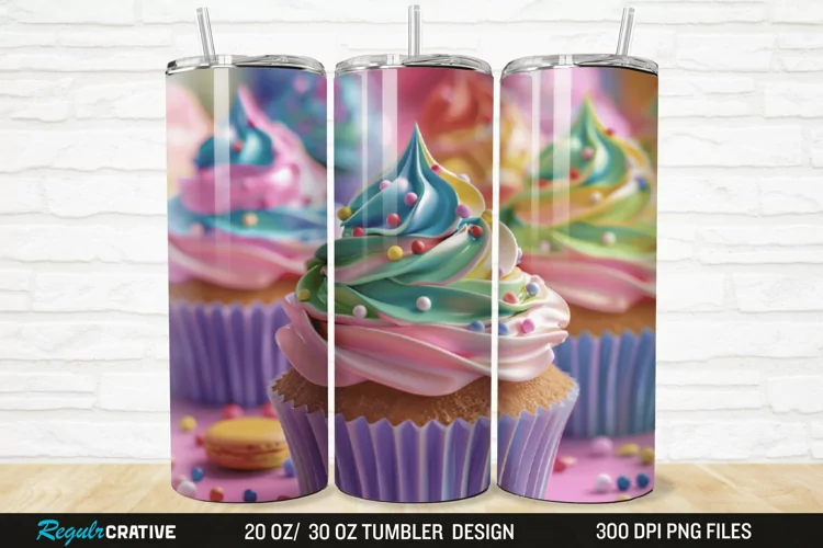 3D Colorful Delicious Cupcakes 20/30oz Skinny Tumbler