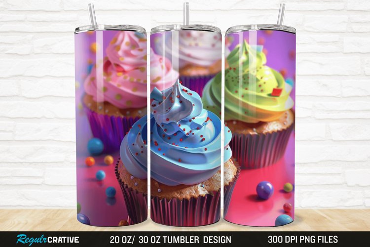 3D Colorful Delicious Cupcakes 20/30oz Skinny Tumbler