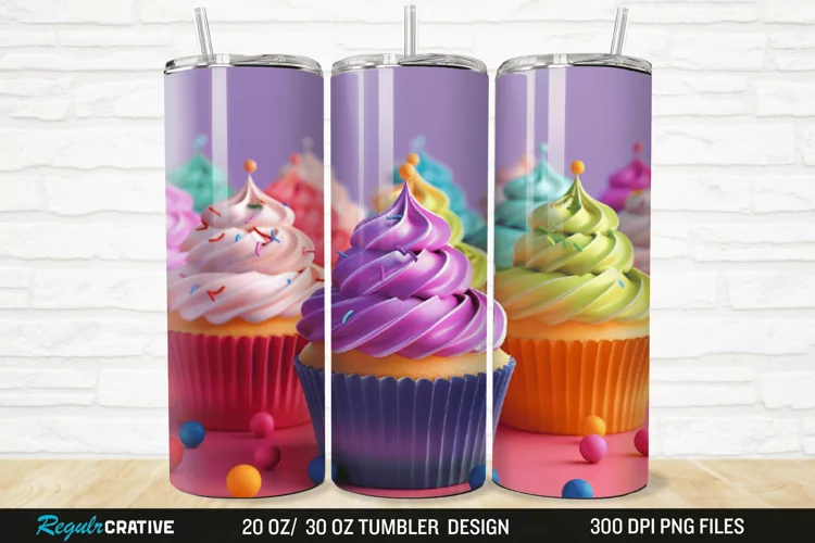 3D Colorful Delicious Cupcakes 20/30oz Skinny Tumbler