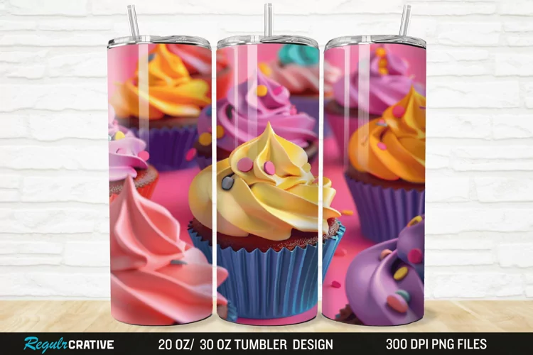 3D Colorful Delicious Cupcakes 20/30oz Skinny Tumbler