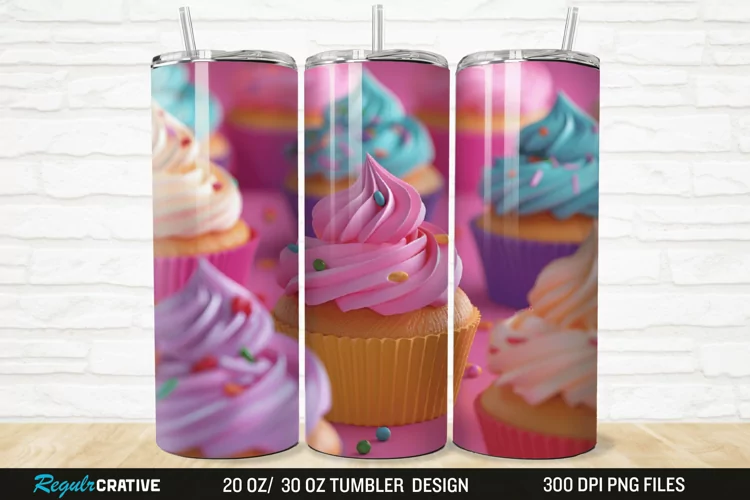 3D Colorful Delicious Cupcakes 20/30oz Skinny Tumbler