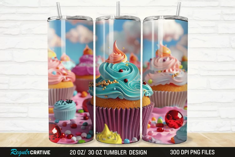 3D Colorful Delicious Cupcakes 20/30oz Skinny Tumbler