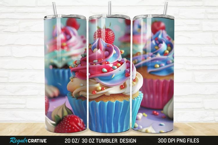 3D Colorful Delicious Cupcakes 20/30oz Skinny Tumbler