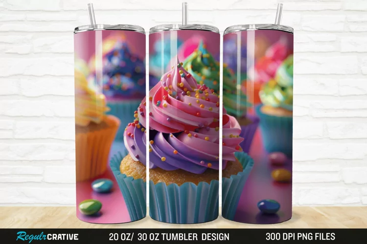 3D Colorful Delicious Cupcakes 20/30oz Skinny Tumbler