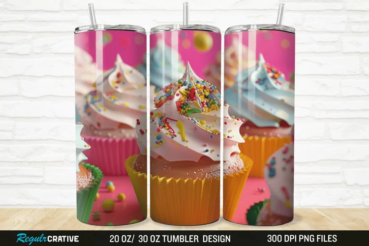 3D Colorful Delicious Cupcakes 20/30oz Skinny Tumbler