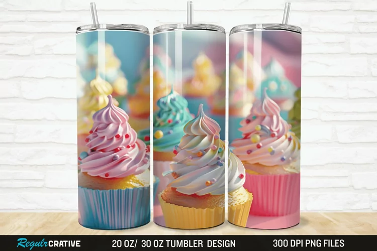 3D Colorful Delicious Cupcakes 20/30oz Skinny Tumbler