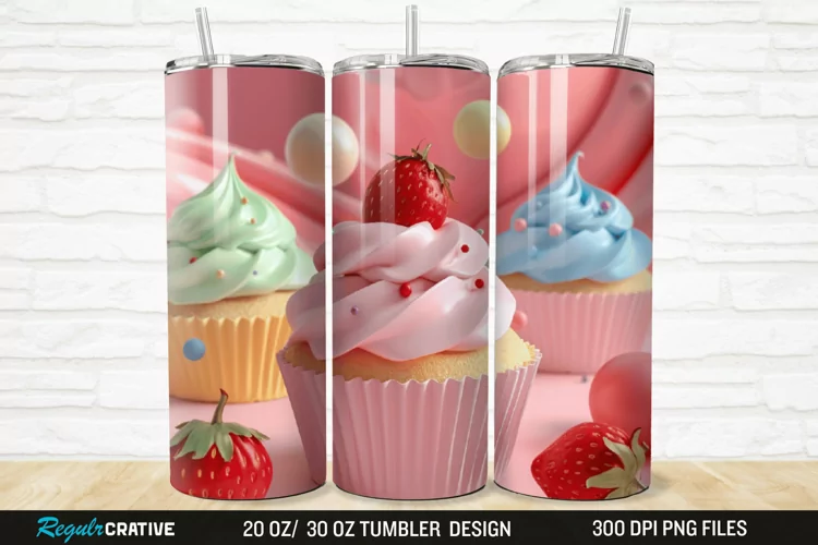 3D Colorful Delicious Cupcakes 20/30oz Skinny Tumbler