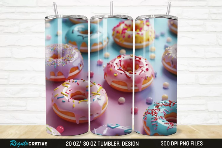 3D Colorful Donuts 20/30oz Skinny Tumbler